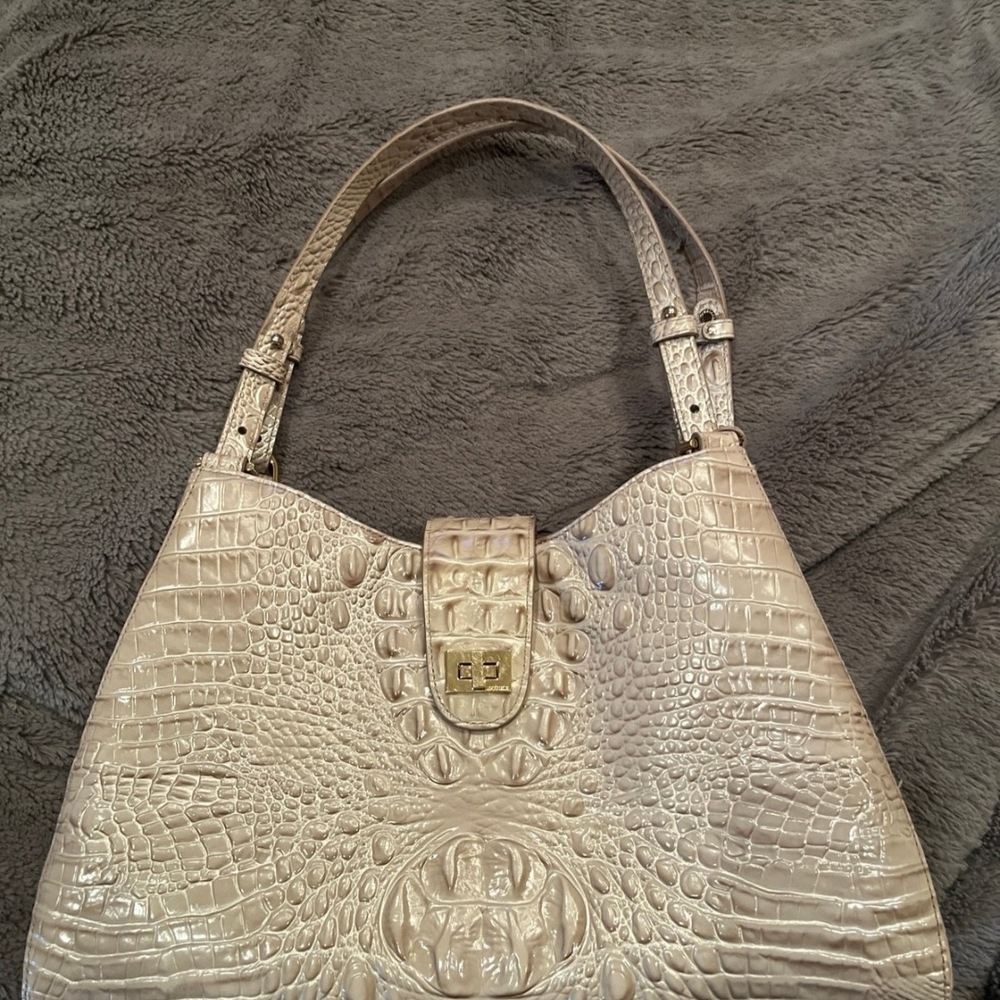 Brahmin Cream Croc-Embossed Shoulder Bag